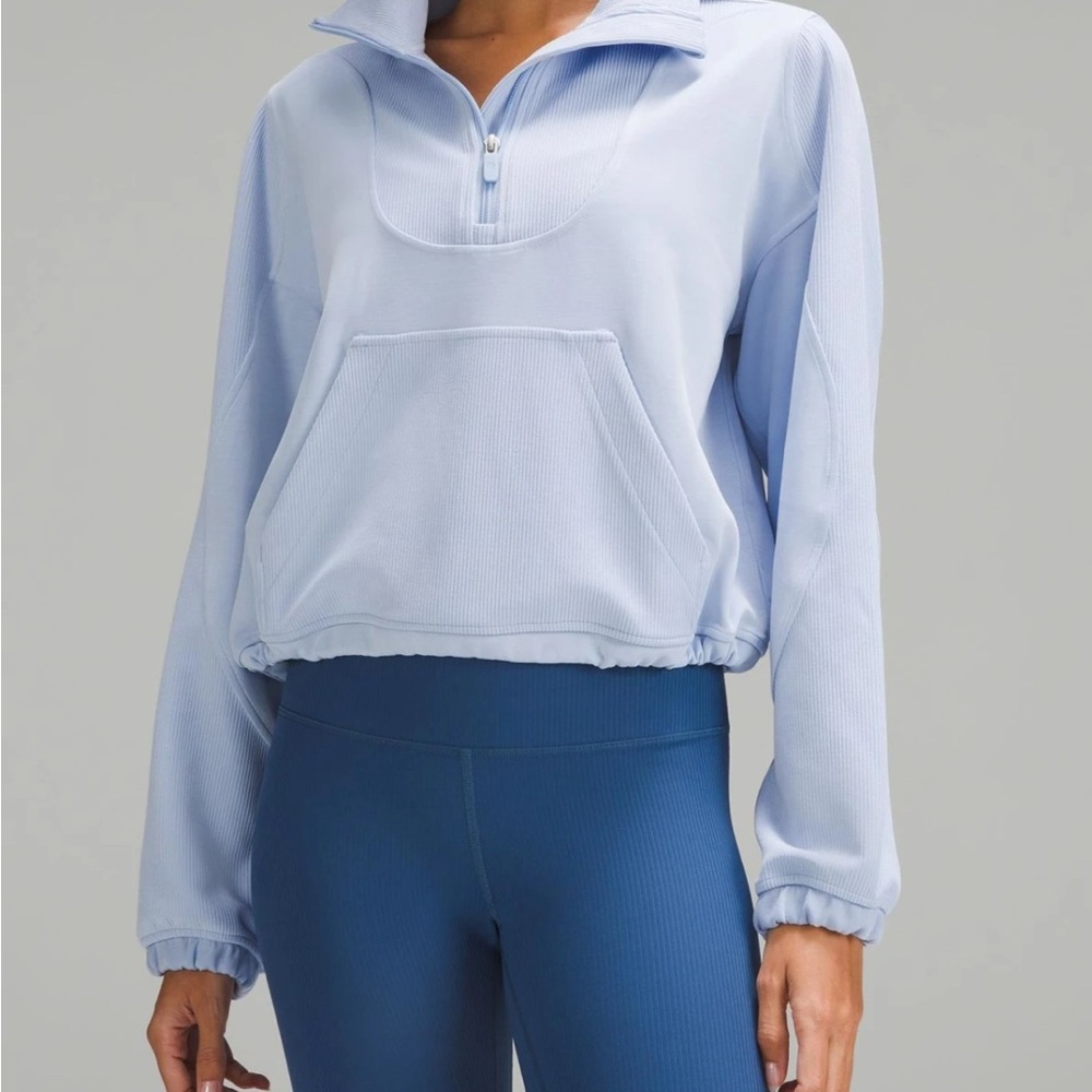 Lululemon Brushed Softstreme Ribbed Half Zip Blue Linen size 6